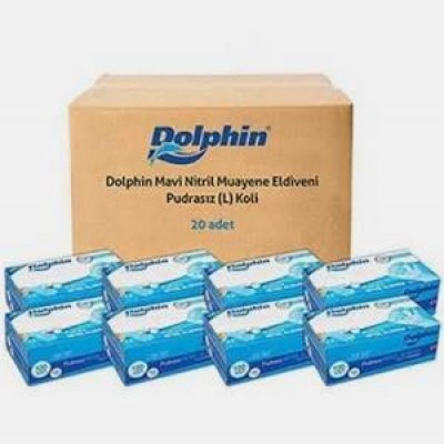 Dolphin Mavi Nitril Eldiven Pudrasız (L) Beden - 100'lü  1koli 20 paket Dolphin Mavi Nitril Eldiven Pudrasız (L) Beden - 100'lü  1koli 20 paket